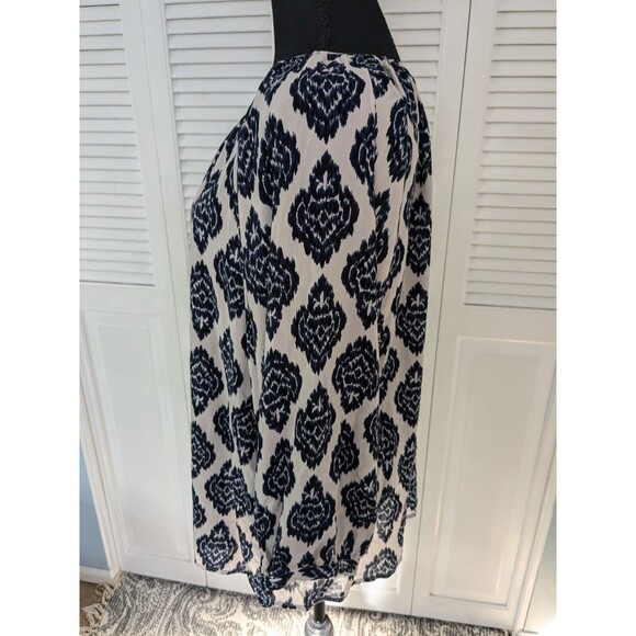 Marina Luna Blouse Women's Sz 2X Boho Peasant Navy Cream Medallion Soft Rayon - Picture 7 of 13